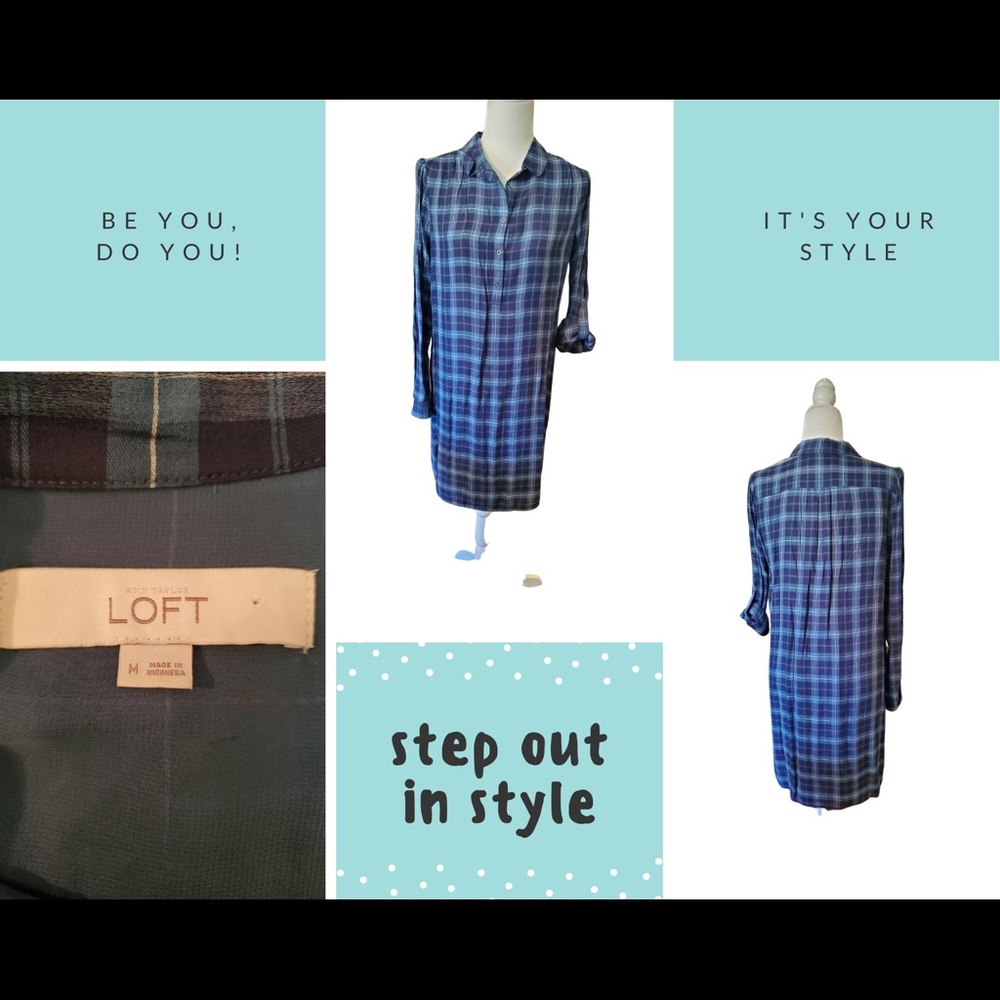 LOFT Plaid Roll-up or Long-sleeve Tele-Rayón